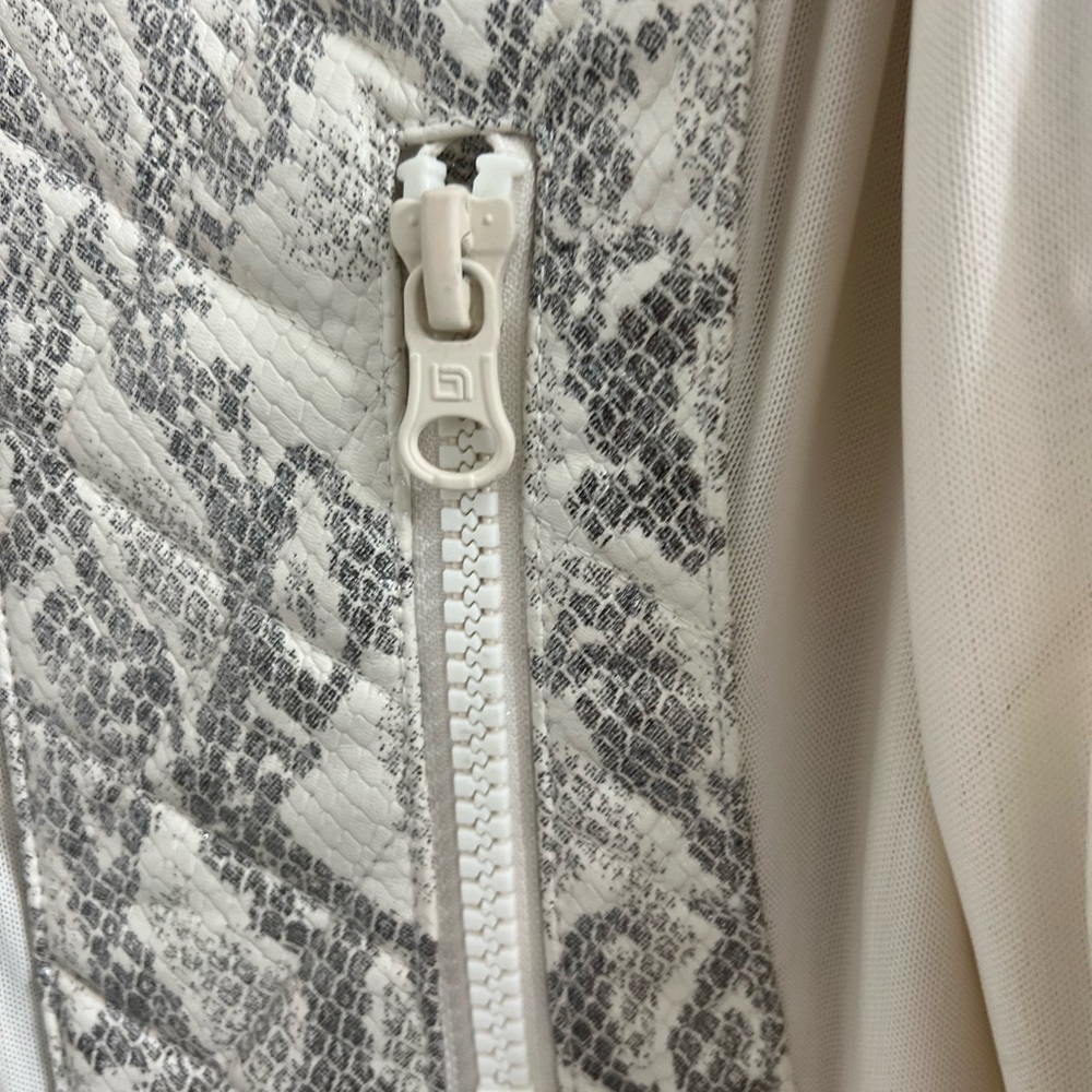 blanc noir Cream & Gray Python-Print Leather Moto… - image 3